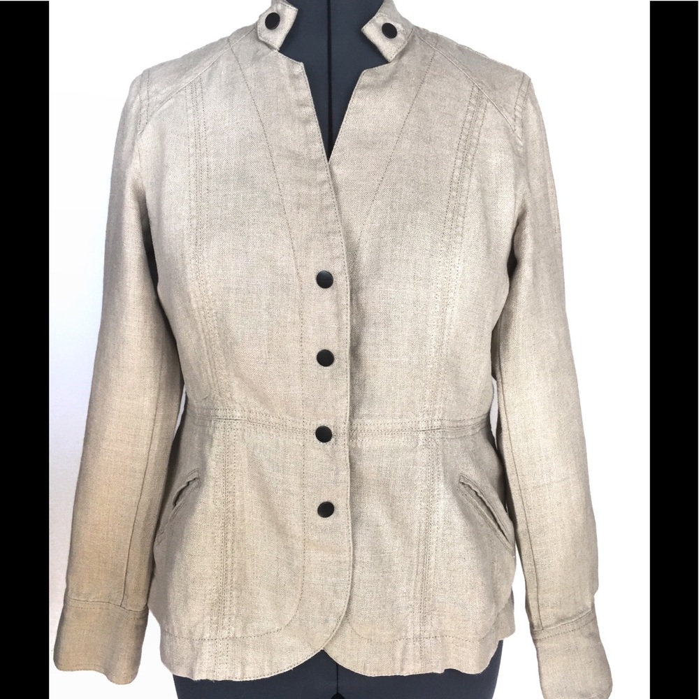 Beige Linen long sleeve snap jacket w/ peplum sz10